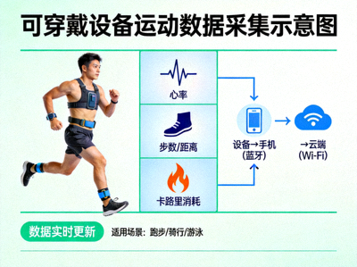 可穿戴设备采集运动员运动数据示意图
